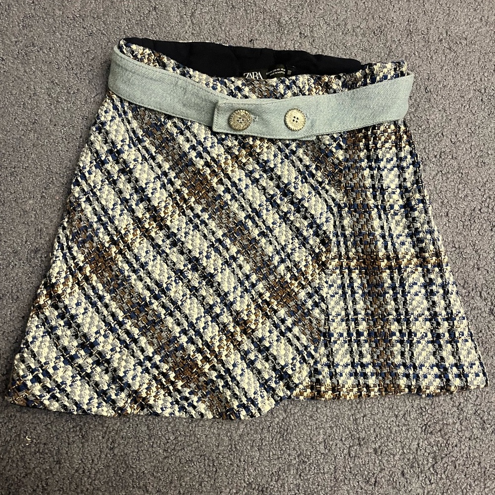 Zara Tweed Mini Skirt Blue